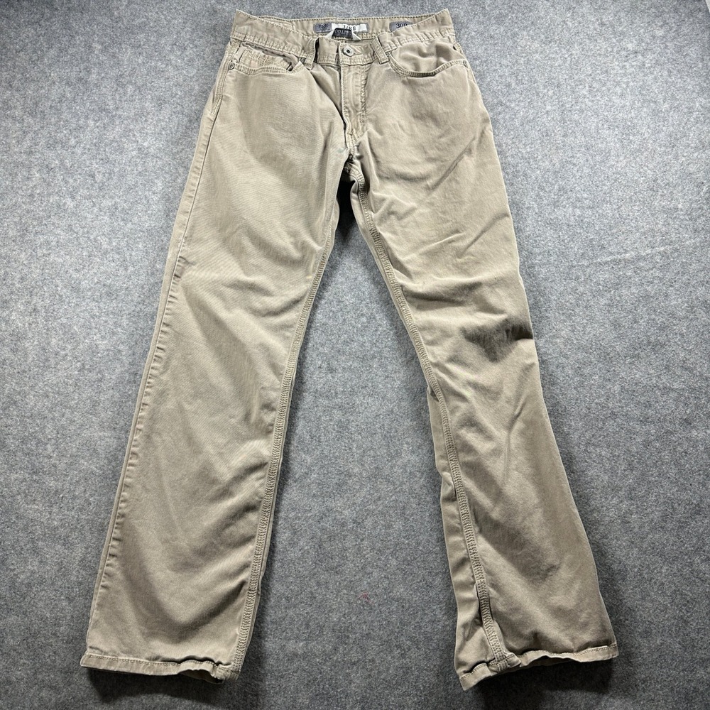 BKE Jake Bootleg Jeans Mens 30R Tan Khaki Distressed Stretch Pants Flaws